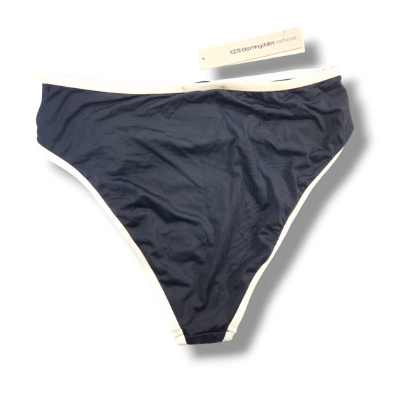 NWT Aqua Swim Pinup Button Detail High Waist Bikini Bottom Sz. L Black/White - Picture 3 of 8